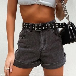 Tiger Mist High Rise Denim Shorts Studded Detail Gray/Black Size Medium